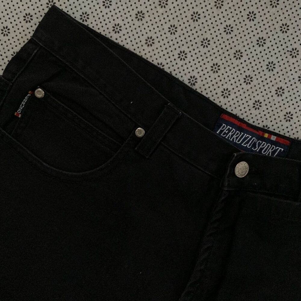 Perruzo Sport Black Denim Y2K Jeans 38x32 Mens Straight Leg 100% Cotton Vintage